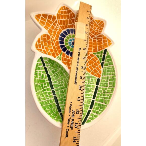 Chip & Dip-Server-Cooks Club-Sunflower-Mosaic-Large-Green-Orange-2 Sections - Picture 9 of 10